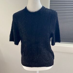J. Crew Factory Black with silver tinsel Fuzzy Short-Sleeve Crewneck Sweater